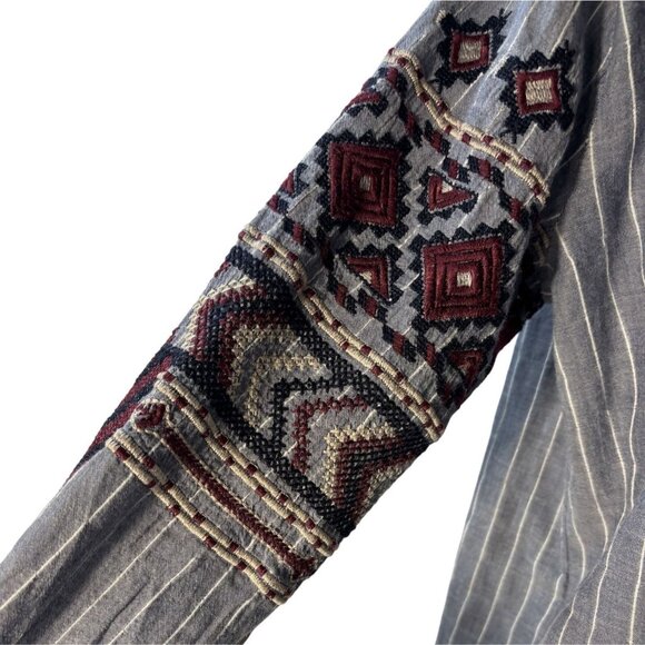 Johnny Was Womens Embroidered Boho Tunic Top Blue Red Long Sleeve Size M - Picture 9 of 10